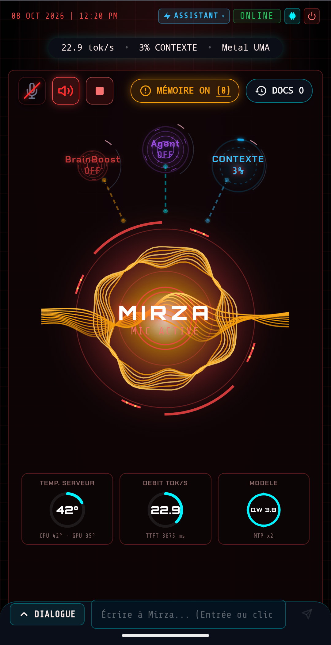 Réacteur Mirza en écoute vocale active